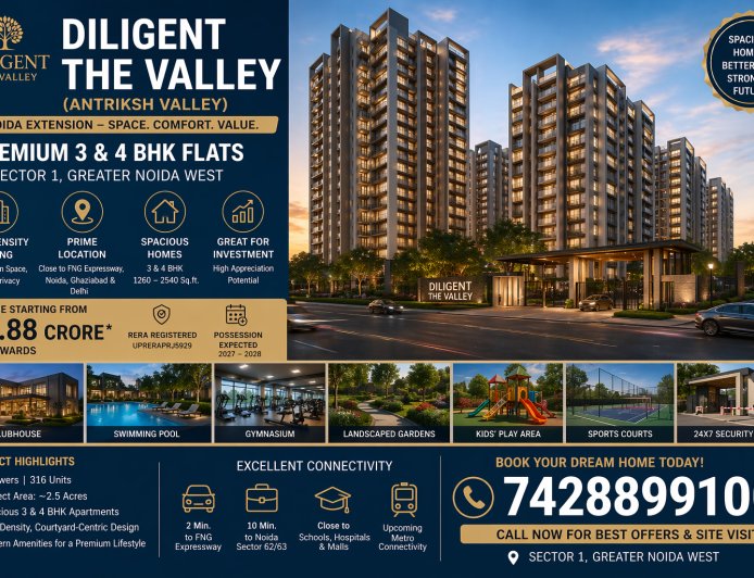 Diligent The Valley Noida Extension – 3 & 4 BHK Flats Price, Location & Amenities